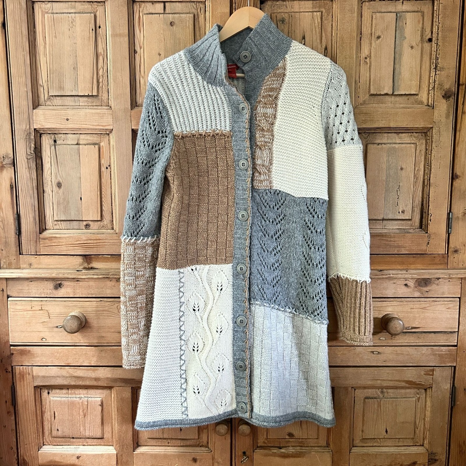 Sundance Patchwork Knit Duster Sweater Neutral Gr… - image 1