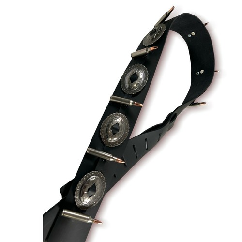 Bullet Guitar Strap Concho Steel Metal Nickel Bullet Genuine Leather Thrash punk - Picture 3 of 7
