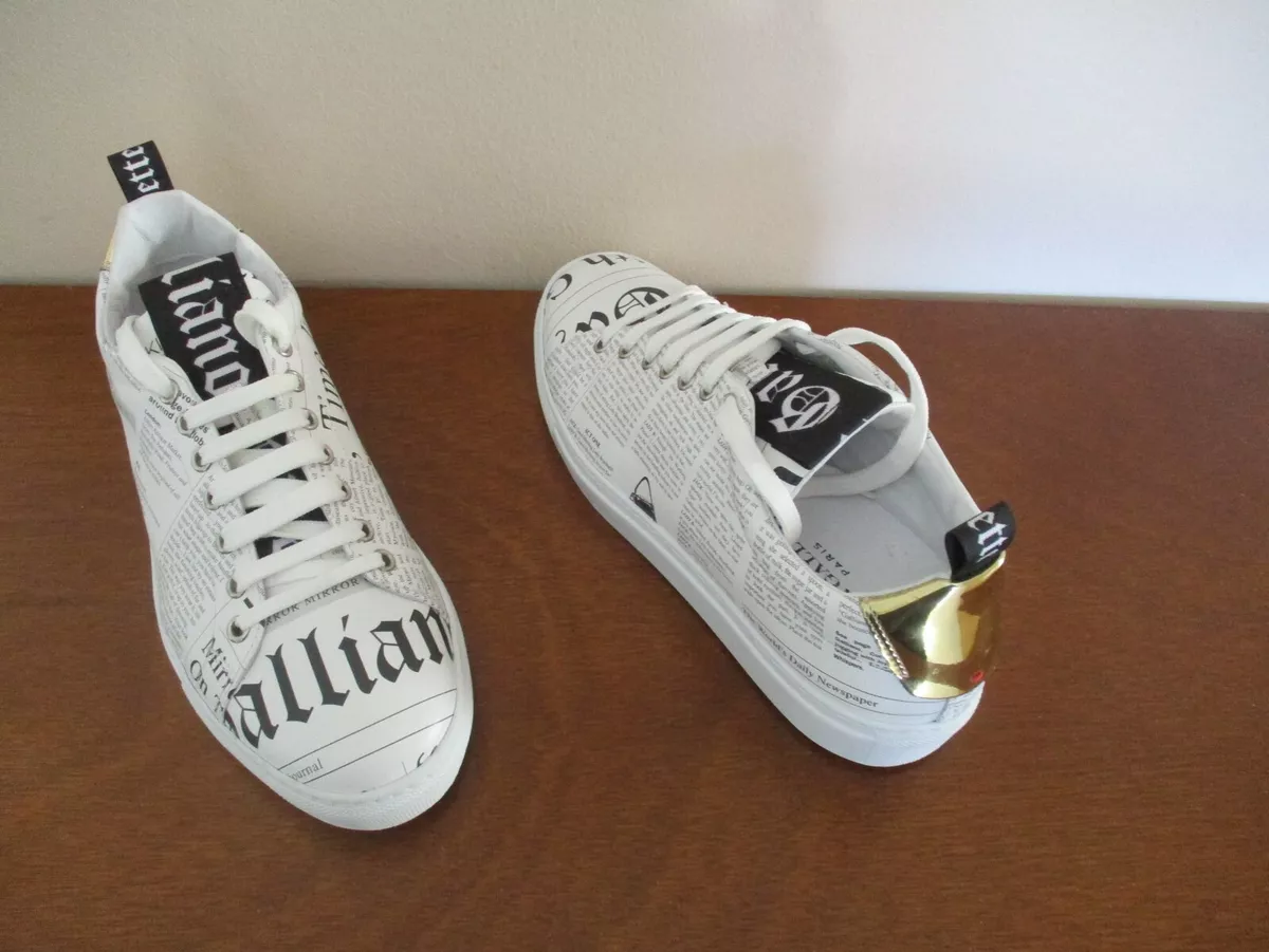 $440 John Galliano Allover Newspaper Print Mirror Sneakers 40 US 10 NEW