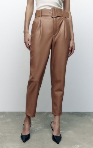ZARA Women's Belted Faux Leather Pants(Caramel, US XS, S/EUR XS, S) - 第 5/11 張圖片