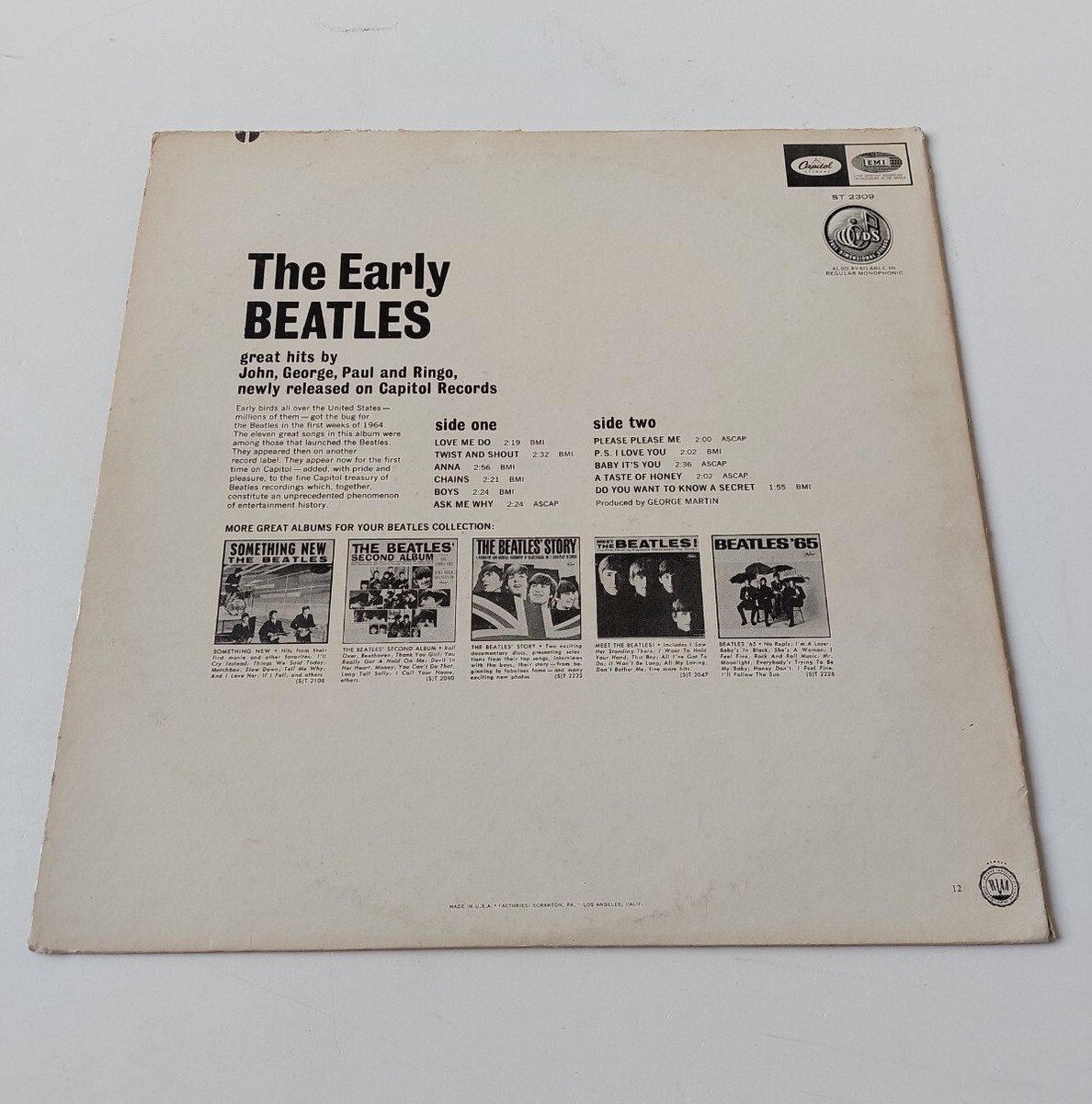 BEATLES レコード ST 2309 The Beatles - The Early Beatles Vinyl LP - Capitol ST-2309