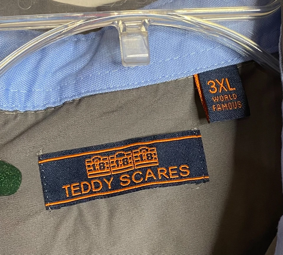 Camisa World Famous Teddy Scares Gris Manga Corta Algodón Botón Para Hombre Talla 3XL Foto 3 de 3