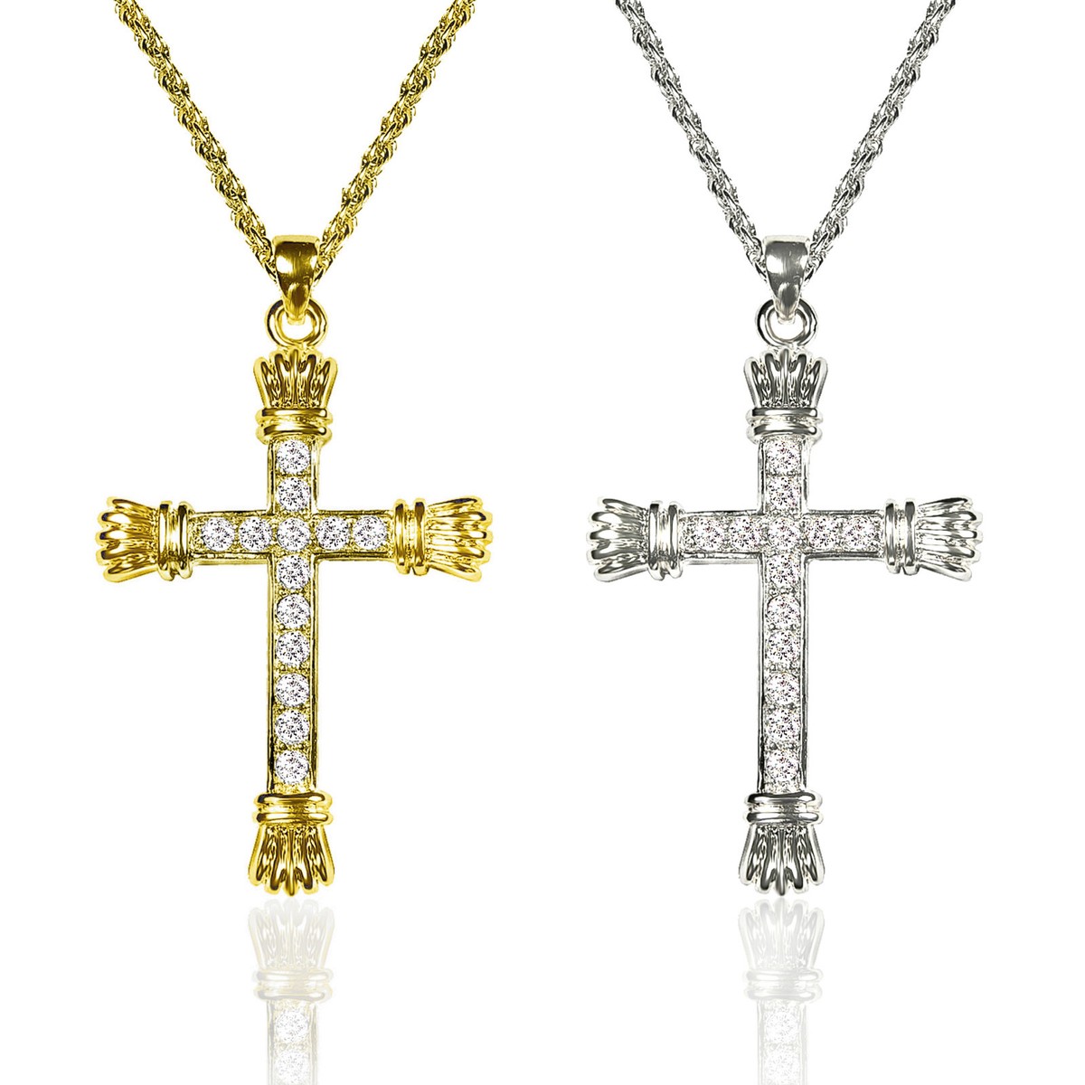Forever Gold or Silver Austrian Crystal Flair Cross Necklace 18-21
