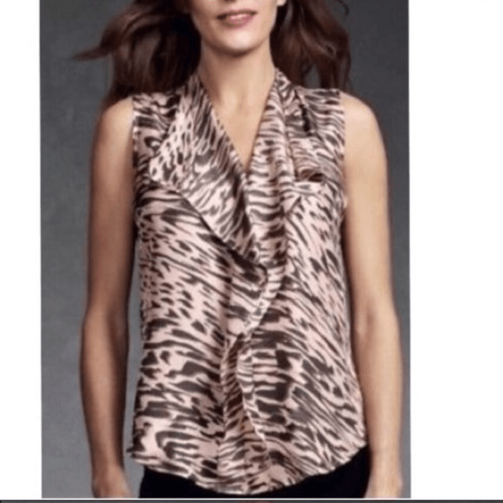 CAbi zebra stripe ruffle front sleeveless blouse basic top