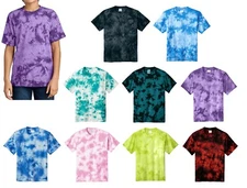 YOUTH TIE DYE T-SHIRTS, CRYSTAL TYE DIE, DYED, DIED, SHORT SLEEVE, CREWNECK S-XL