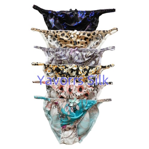 Yavorrs 6Pieces Women's Silk String Panties Bikini Flower Size S-XXL(26-41")