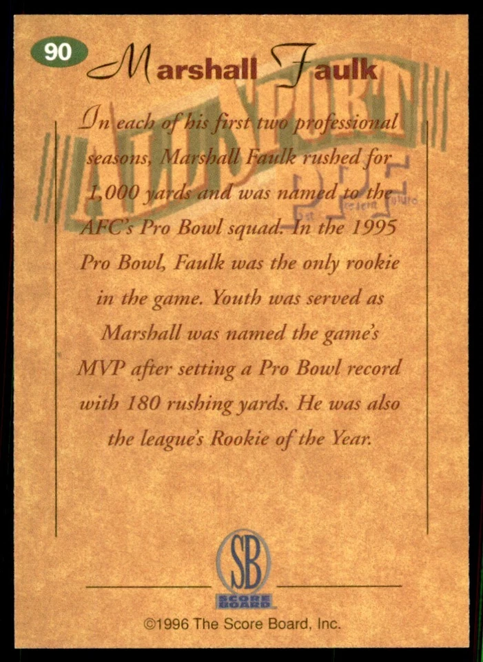 1996-97 Score Board All Sport Marshall Faulk Football Card #90 - Image 2 of 2
