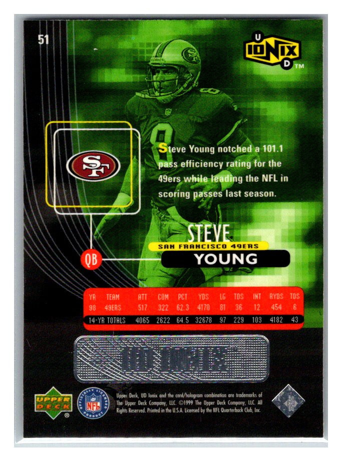 1999 UD Ionix - Steve Young #51 TC7532 | eBay