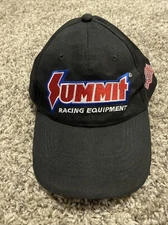 Summit Racing Equipment Hat Embroidered Logo & American Flag Strapback Hat Black