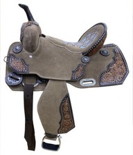 14", 15" DOUBLE T Rough Out Barrel Style Horse Saddle With Aztec Printed Inlay