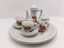 Vintage Miniature Tea Set White Ceramic Porcelain Teddy Bear Tiny Play Toy