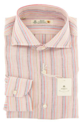Luigi Borrelli Multi-Color Gestreiftes Leinenhemd Slim Fit (ZU) Langarm