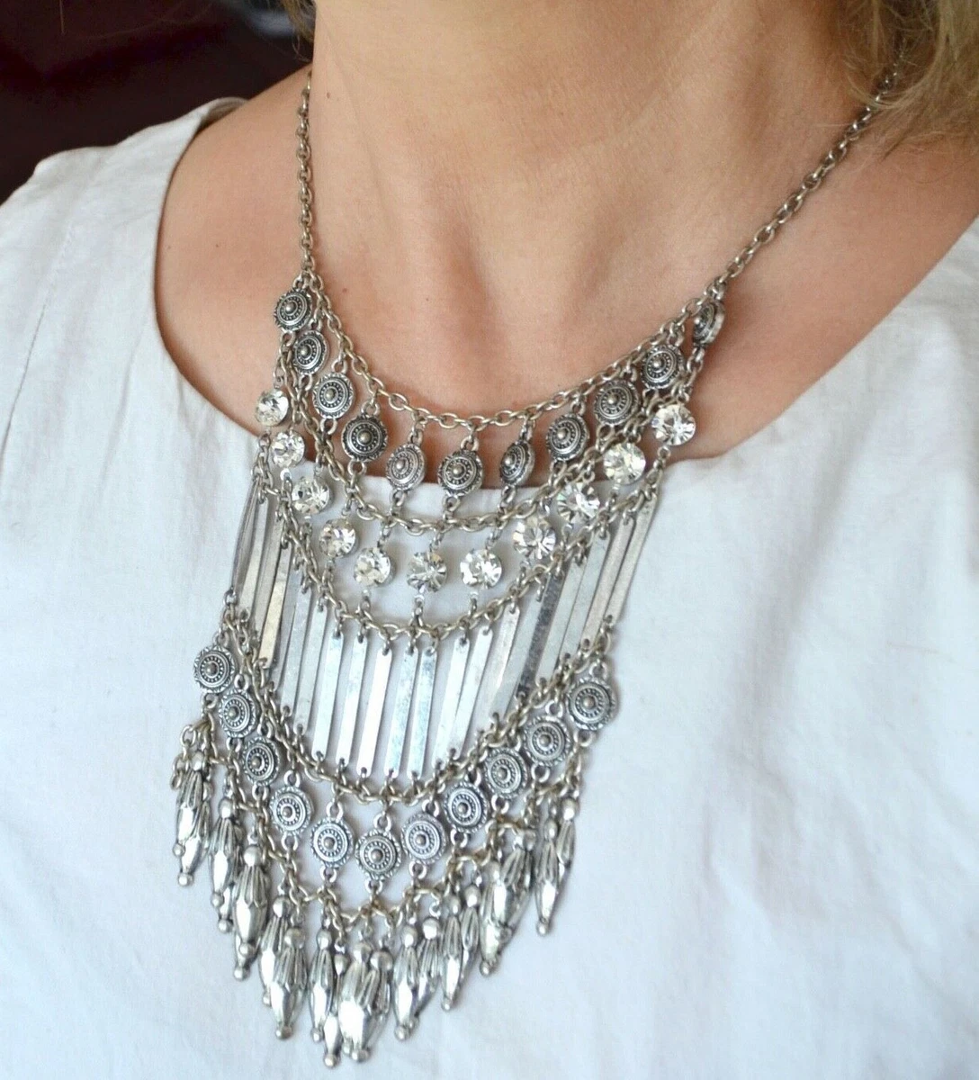 Bib necklace silver bib necklace color necklace Boho style tribal 985