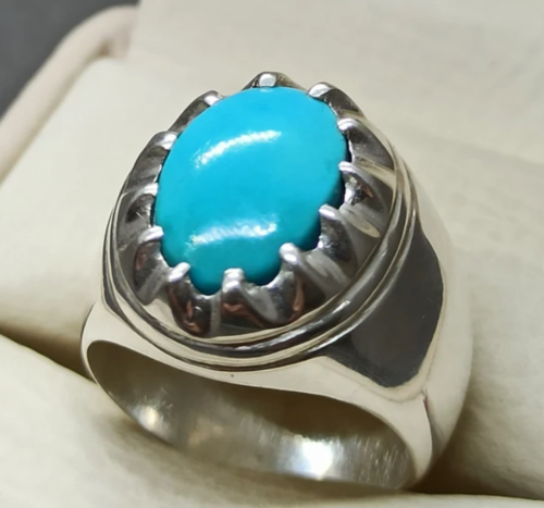 Natural Neshapuri Turquoise Women Star Ring, Sterling Silver 925 handmade Ring - Picture 1 of 7
