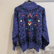Vintage 80 s Aztec Native American Art Colorful Knit Sweater Size Large