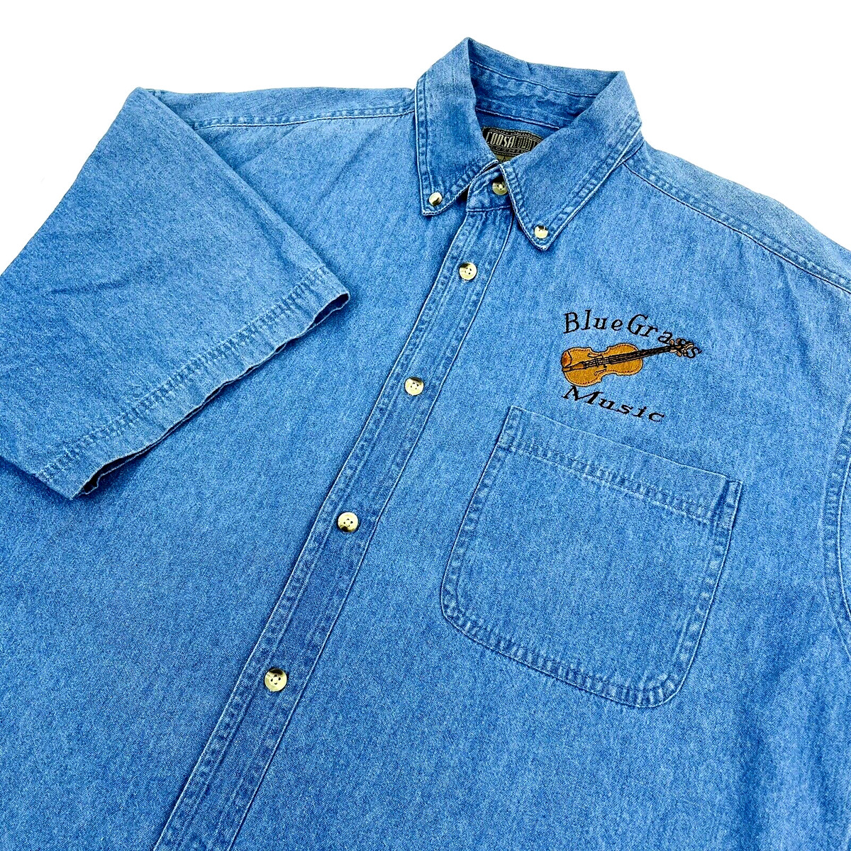 Coosa County Clothiers Shirt Men Sz Lg Blue Denim Bluegrass Music Button Up