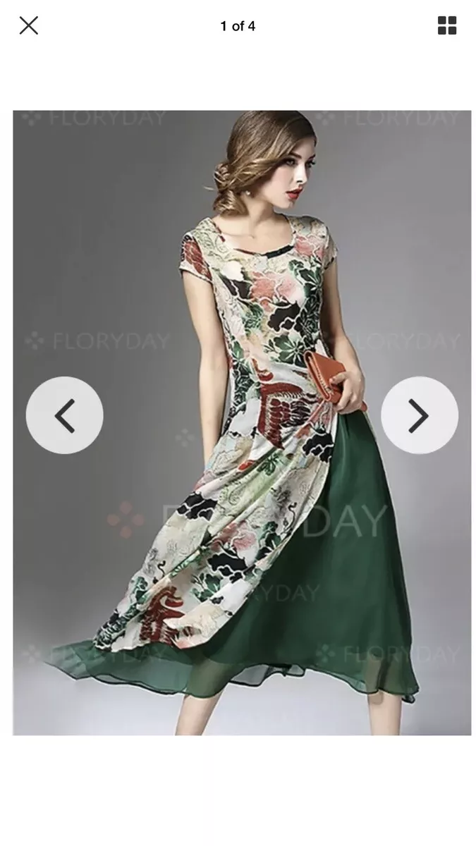 Floryday Green Summer Beach Dress A Line Midi Green Flower Dress