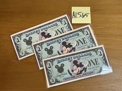 3 1988 Disney Dollars Bills Mickey Mouse Dianeyland And Horse Carriage In Sleeve