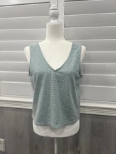 Madewell Women’s Small Boxy Cropped Textured Knit V Neck Tank Top Green White