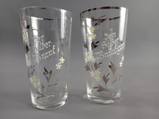 ALTE Gläser zur Silberhochzeit Braut Bräutigam Trinkglas florales Muster DEKO !
