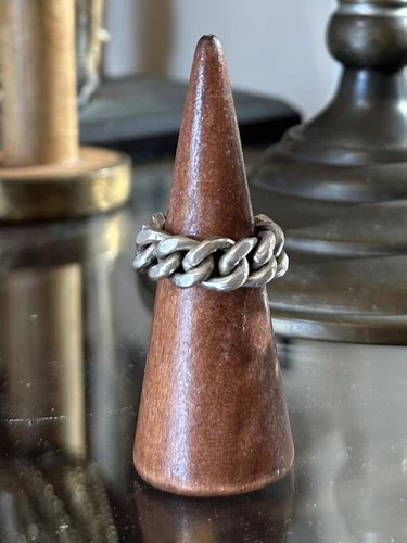 Vintage Sterling Silver Chunky Flat Curb Link Chain Ring Unisex US 8 1/2