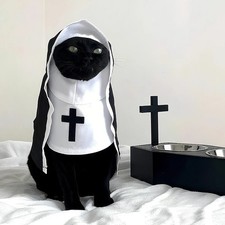 Funny Halloween Cat  Dog Costume   Pet Nun Outfit with Jesus Cross Pattern for
