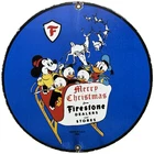 VINTAGE FIRESTONE TIRES PORCELAIN SIGN DEALERSHIP SERVICE OIL GAS DISNEY MICKEY