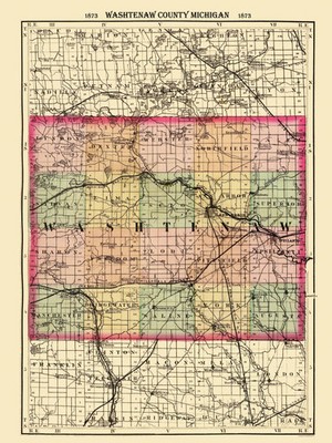 Historic County Map - Washtenaw County Michigan - Walling 1873 - Vintage Wall