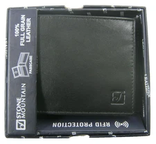 Stone Mountain Passcase Wallet Genuine Full Grain Leather RFID Black Double Bill