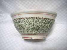 ANTIQUE BANDED GREEN SPONGE WARE STONEWARE MIXING BOWL
