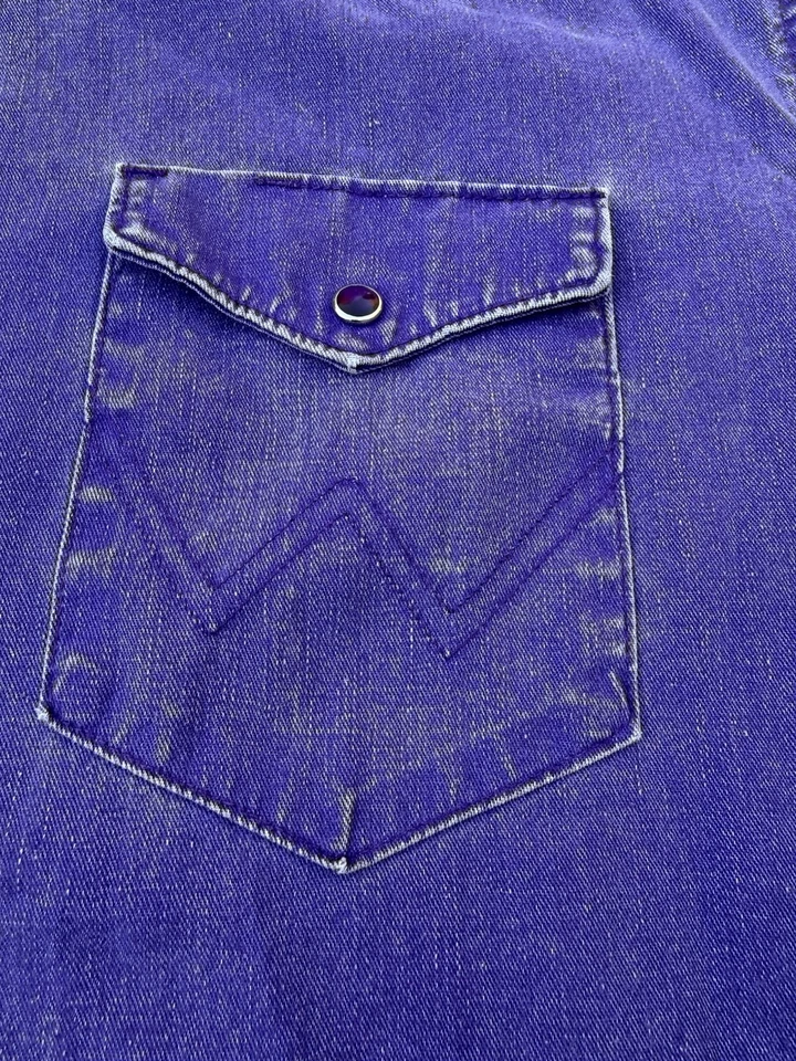 Camisa a presión vintage Wrangler Brushpopper púrpura perla para hombre 2XL 18x36 Foto 4 de 4