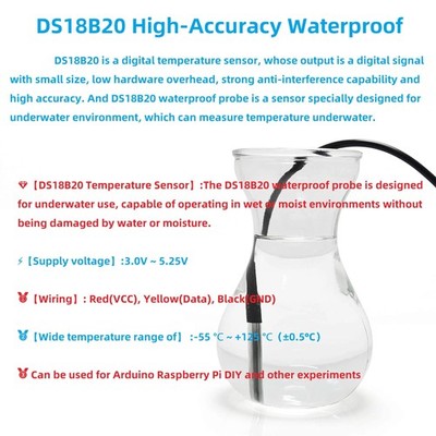 WWZMDiB 5 Pcs DS18B20 Temperature Sensor Probe High-Accuracy Waterproof...