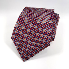 Lauren Ralph Lauren Mens Tie Red  Blue Geometric Foulard Design 100  Silk Repp