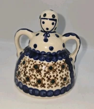 Boleslawiec Polish Pottery Dome Lady Cheese Keeper Handmade Poland- NO PLATE 4"
