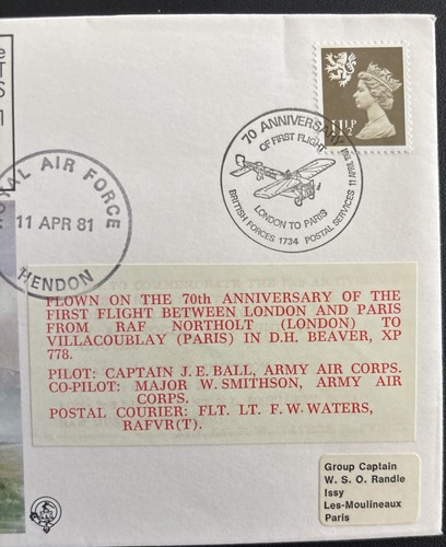Great Britain FDC RAF 1981 70th Anniv. of 1st Aeroplane Flight From London-Paris - Bild 3 von 5