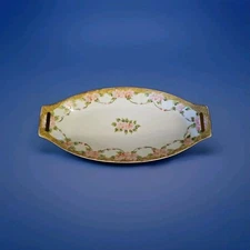 Nippon Celery Relish Serving Dish Floral Double Handled Antique