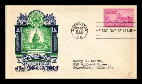 US COVER NATIONAL CAPITAL LEGISLATIVE BRANCH FDC SCOTT 992 STAEHLE CACHET CRAFT