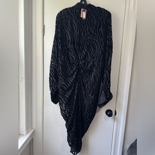 New PrettyLittleThing Plus Black Zebra Devore High Draped Midi Dress