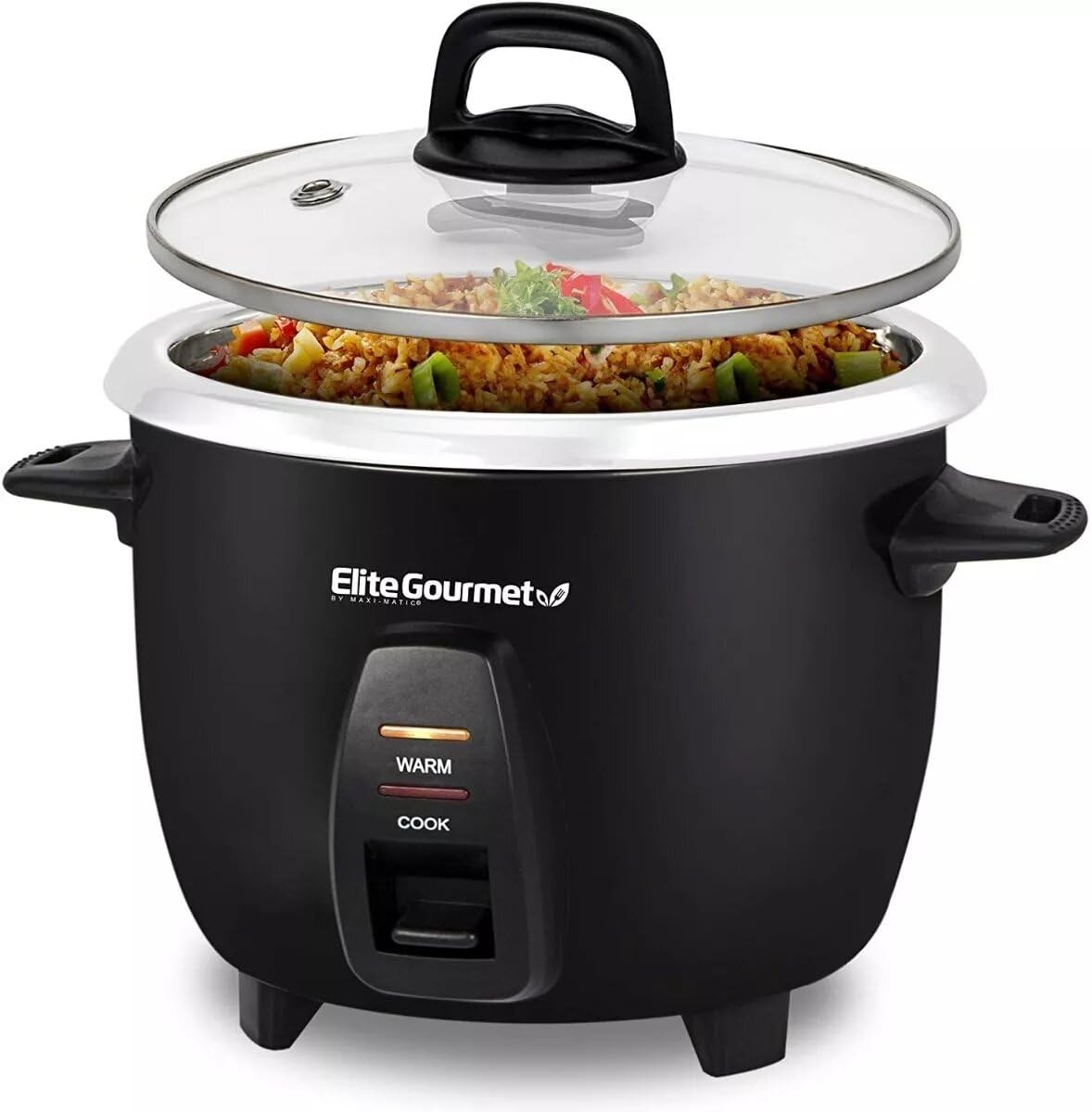 Elite Gourmet ERC2010B Electric Rice Cooker with 10 Cups Cooked, Black