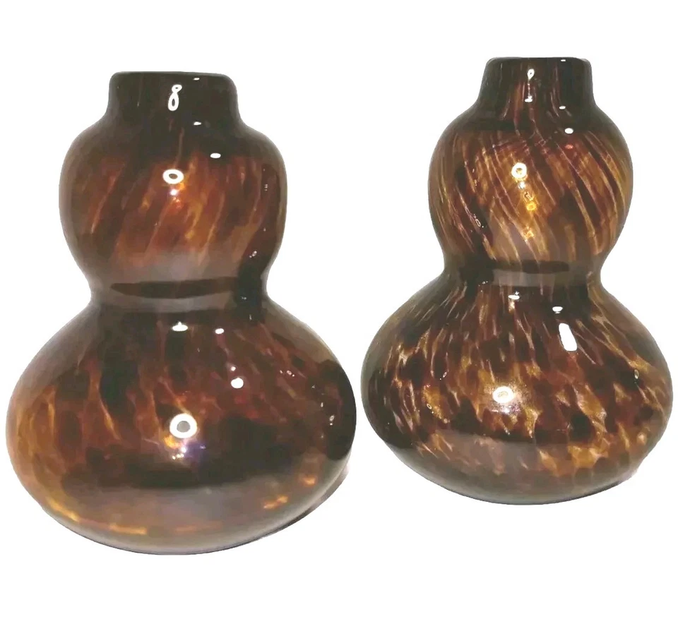 Art Glass Tortoise Gourd Vases Small Hand Blown Tablescape Mantel 2 Pieces - Image 3 of 4