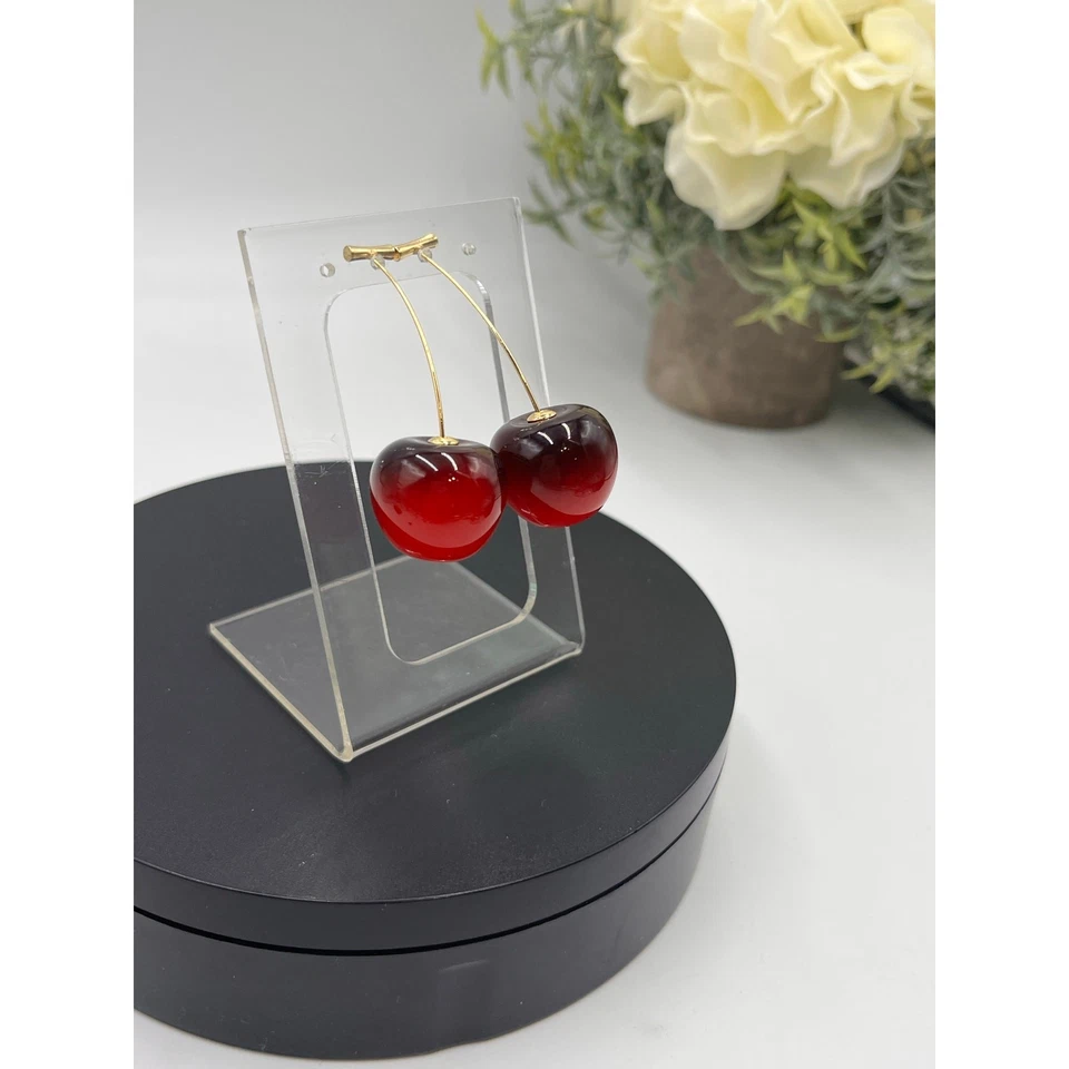 Anthropologie Resin Cherry Fruit Dangle Threader Earrings  - Image 2 of 4