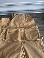 Carhartt Double Knee Carpenter Bib Overalls Nail Apron Mens 32x32 R28 Brown