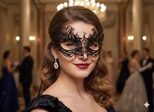 Black laser-cut metal Venetian style masquerade Mask