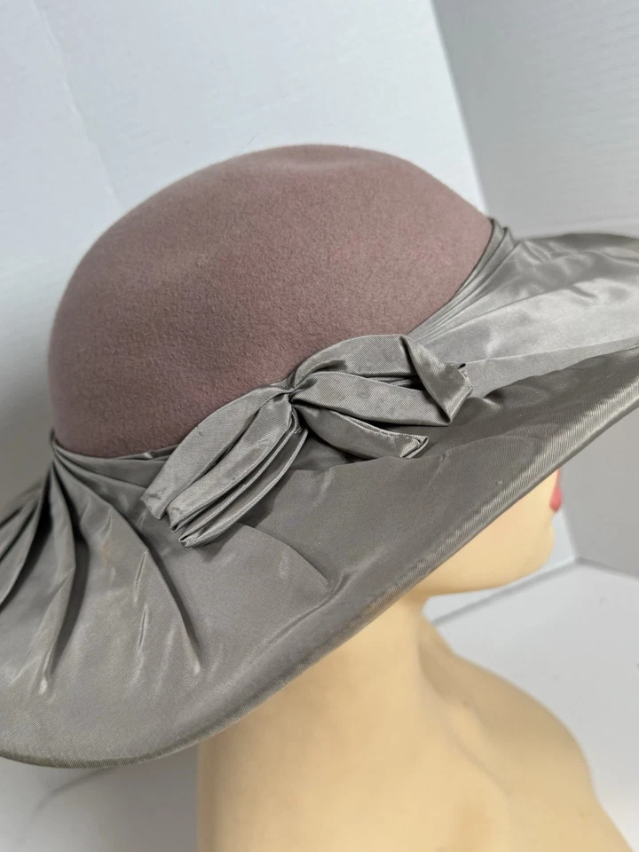 Sombrero Fredericko años 80 de fieltro púrpura malva ala ancha Geo con Bollman Doeskin de colección Foto 4 de 4