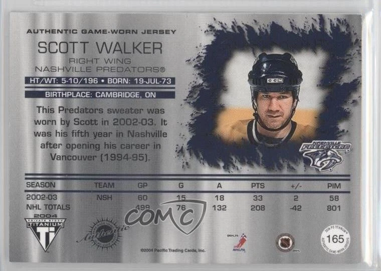 2003-04 Pacific Private Stock Titanium Hobby Jersey Number /50 Scott Walker #165 - Image 2 of 2