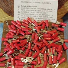 (100)  18RA-6FL Sta-kon Fork Insul Vinyl Terminal Connector 22-16 AWG #6 Bolt 