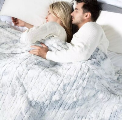 Woomer Heated Blanket Twin Size Electric Blanket 62''X 84'' Faux Fur Marble Blue