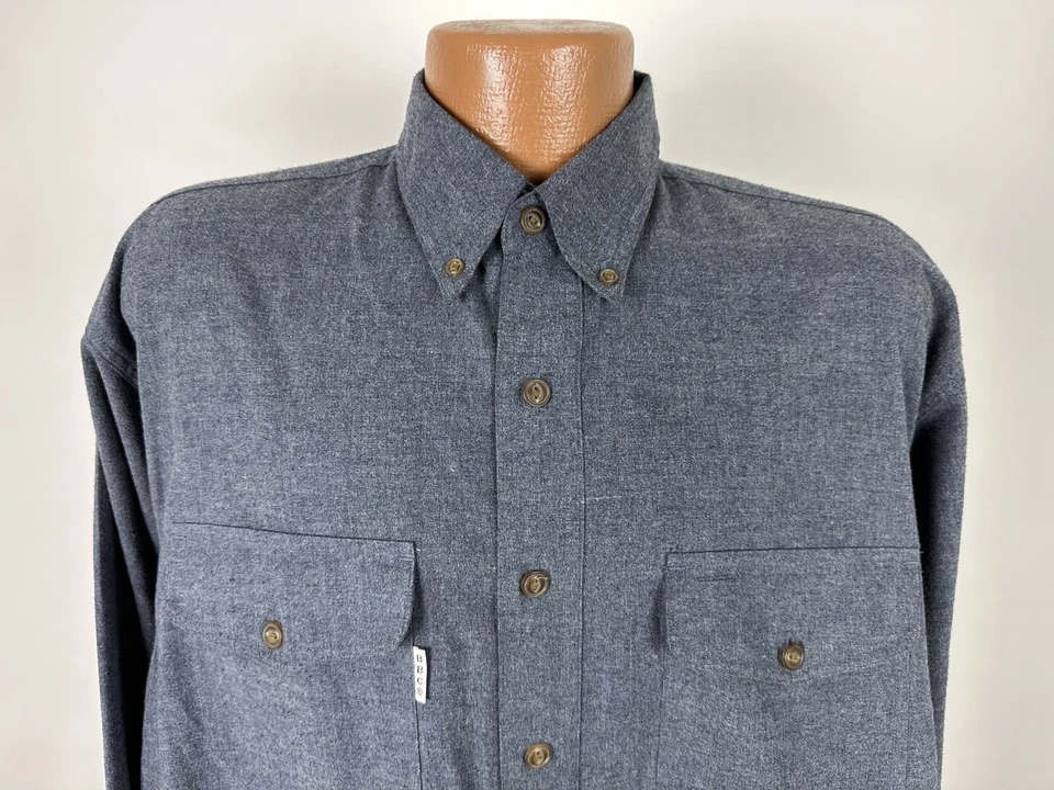 Camisa de Trabajo De Colección Años 90 Bugle Boy Hombres L Azul Marino Manga Larga Con Botones Mínima Retro Foto 2 de 4