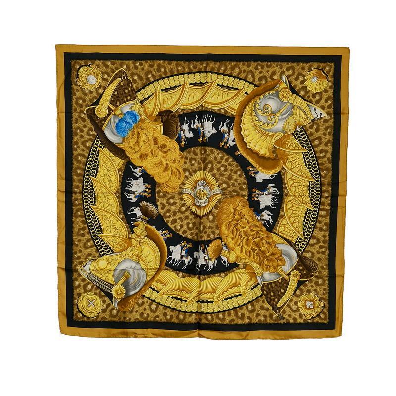 Hermes Carre 90 Helmet and Feather Scarf 87cm x 85cm Gold Black Multicolor  Silk | eBay