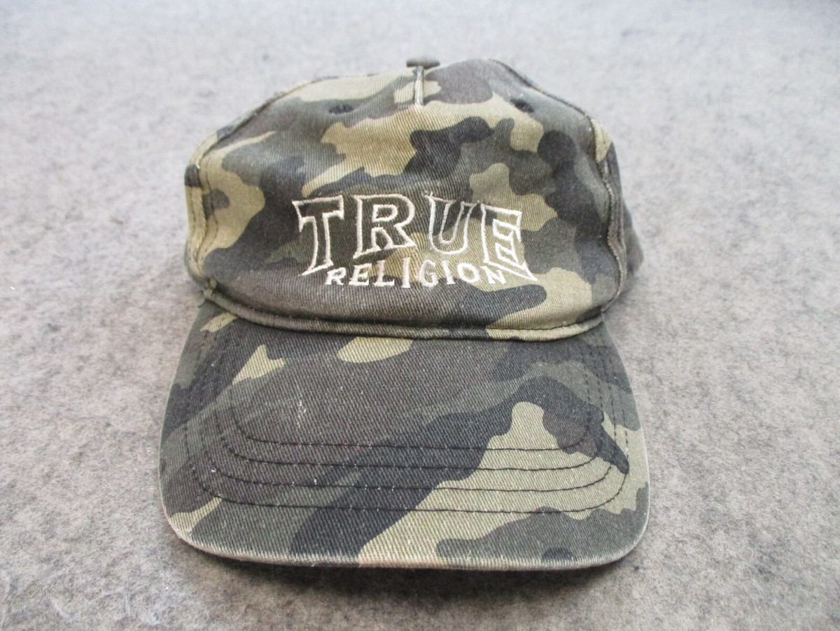 True Religion Hat Cap Adjustable Snapback Green Camo Mens Spellout